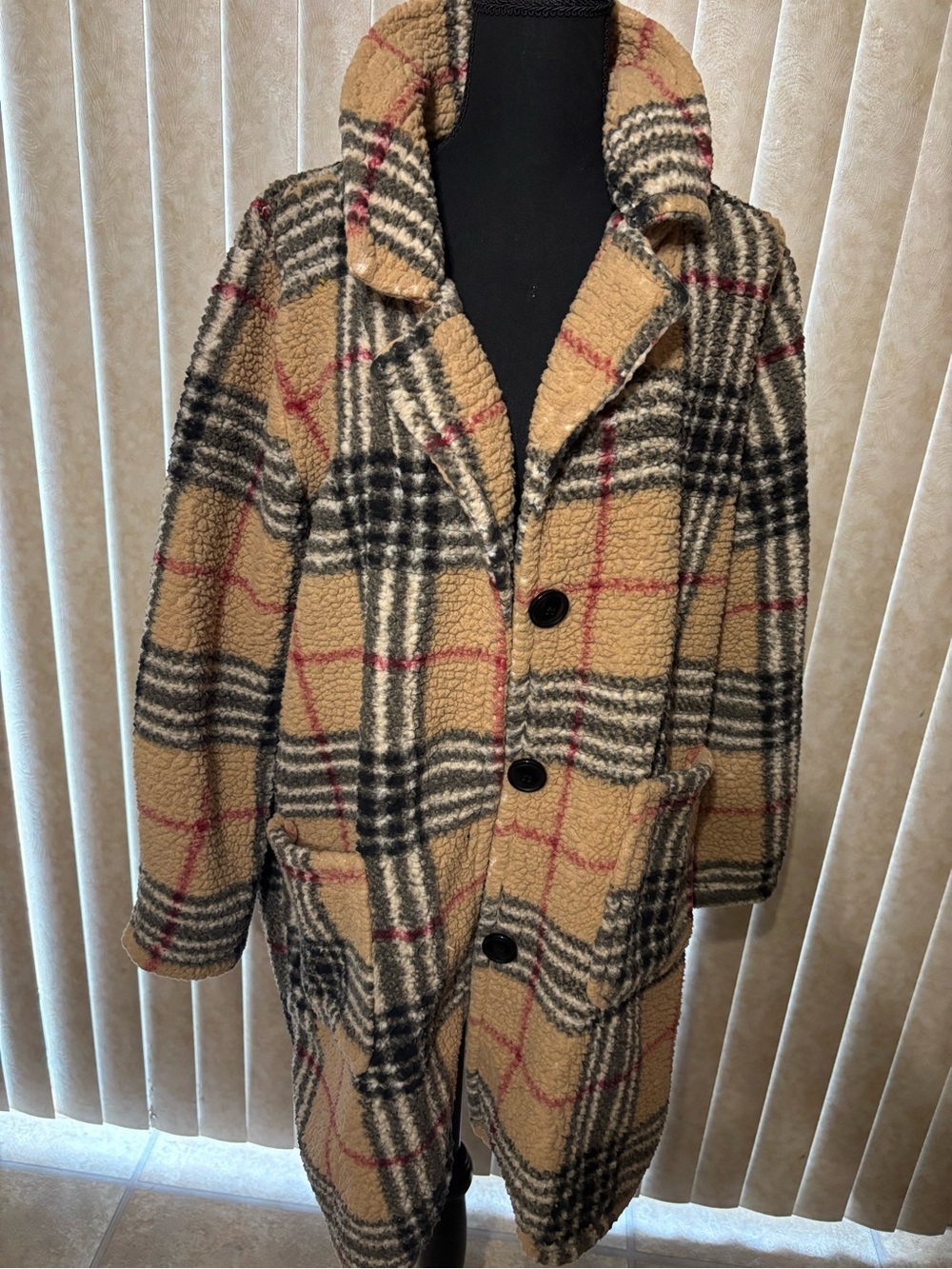 Teddy Plaid Button-Front Coatigan - Tan Plaid